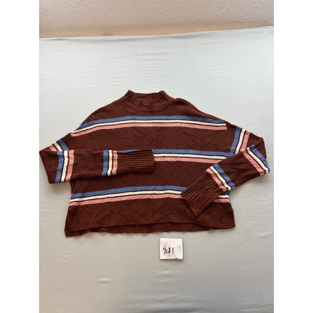 Arizona Jean Co Brown Striped Mock Neck Cropped Sweater XXL Womens Long Sleeve